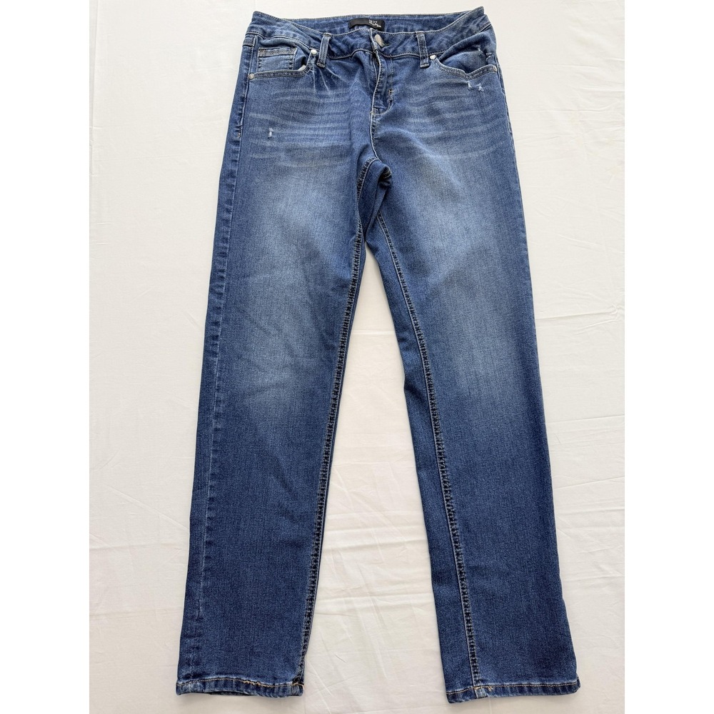 1822 Denim Straight Jeans Womens 6 Blue Med Wash Mid Rise Distressed 29x28.5